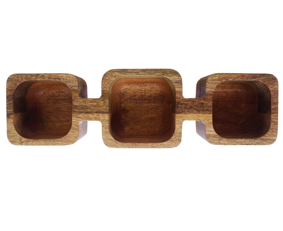 Mango Wood Dish w/ 3 Sections, Natural - HER Home Design Boutique